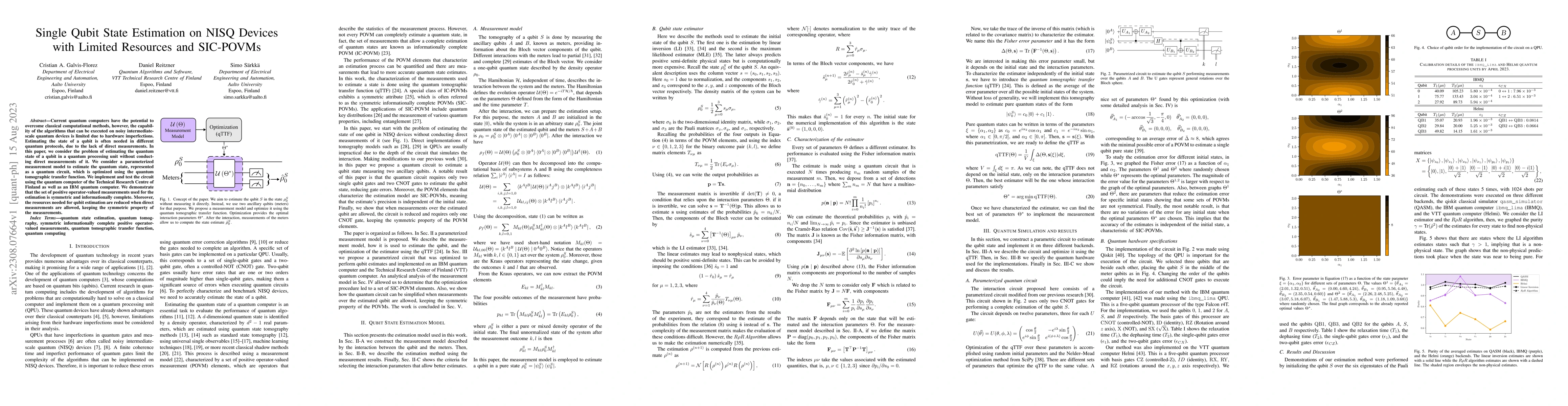 Thumbnail for Single Qubit State Estimation on NISQ Devices with Limited Resources and
  SIC-POVMs