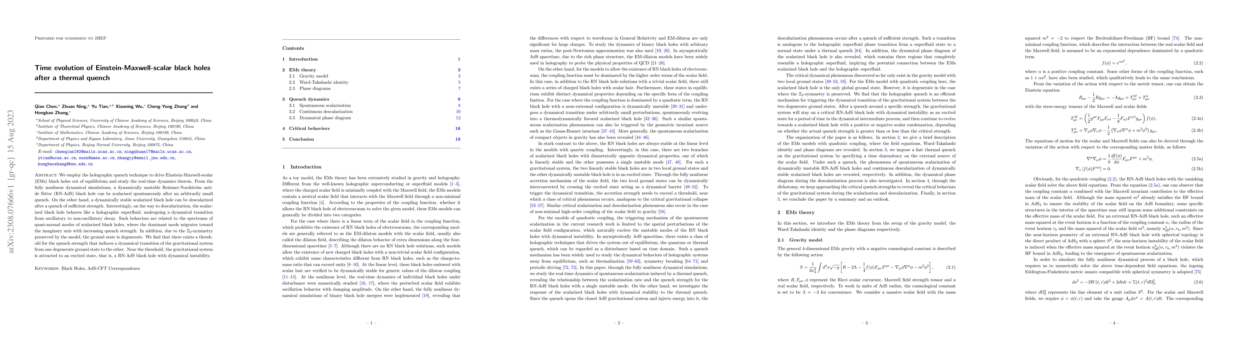 Thumbnail for Time evolution of Einstein-Maxwell-scalar black holes after a thermal
  quench