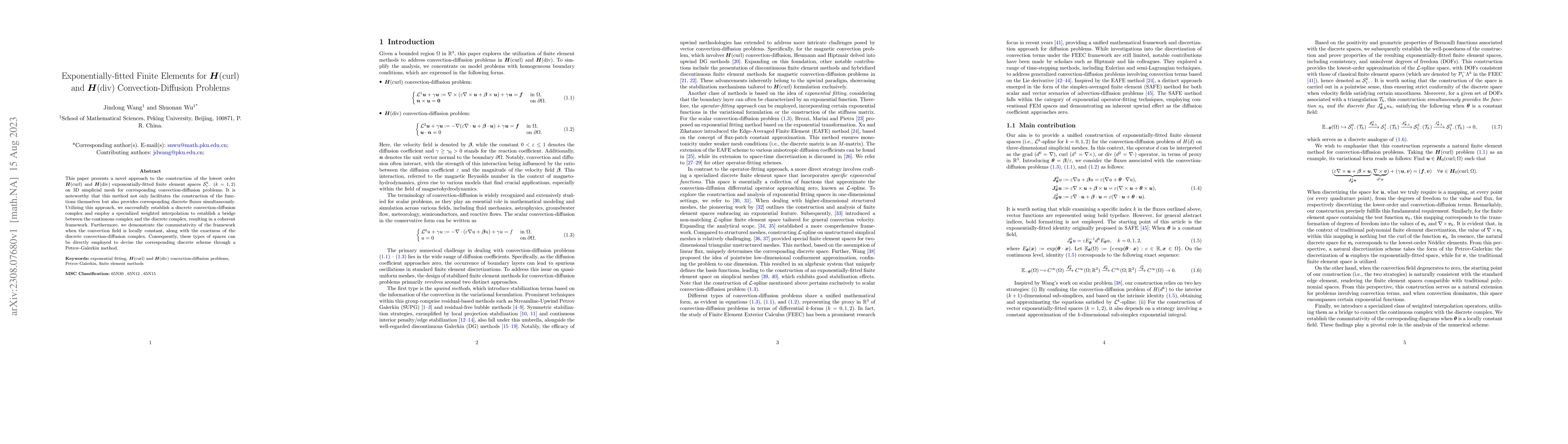 Thumbnail for Exponentially-fitted finite elements for $H({\rm curl})$ and $H({\rm
  div})$ convection-diffusion problems