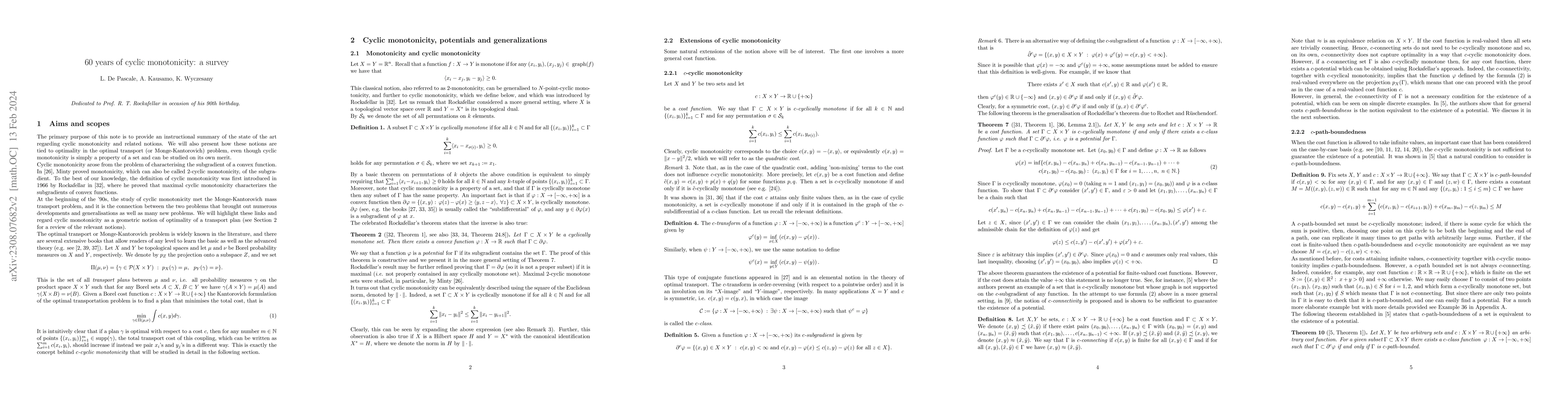 Thumbnail for 60 years of cyclic monotonicity: a survey