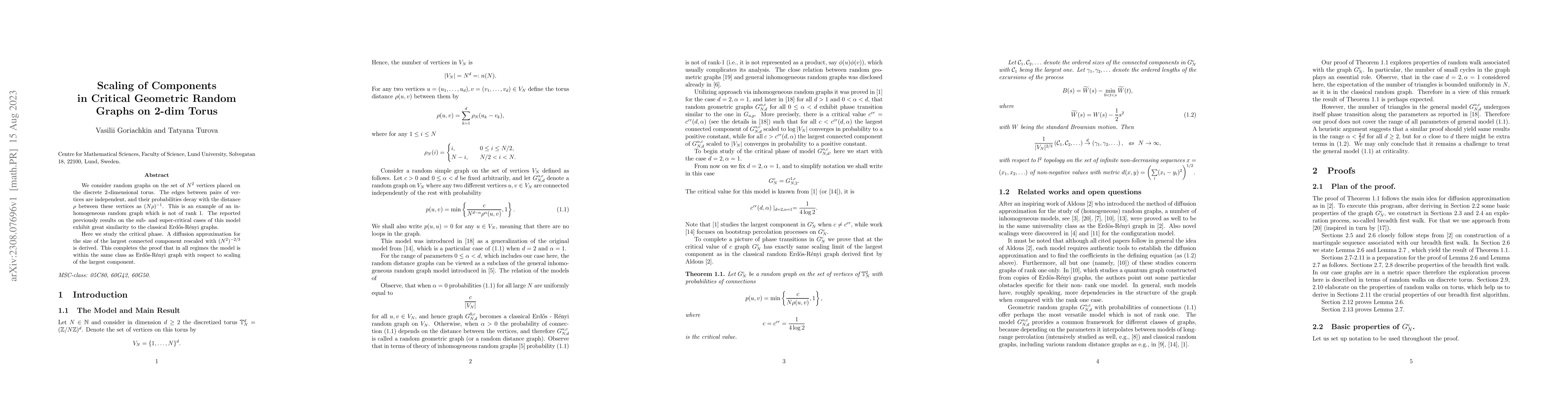 Thumbnail for Scaling of Components in Critical Geometric Random Graphs on 2-dim Torus