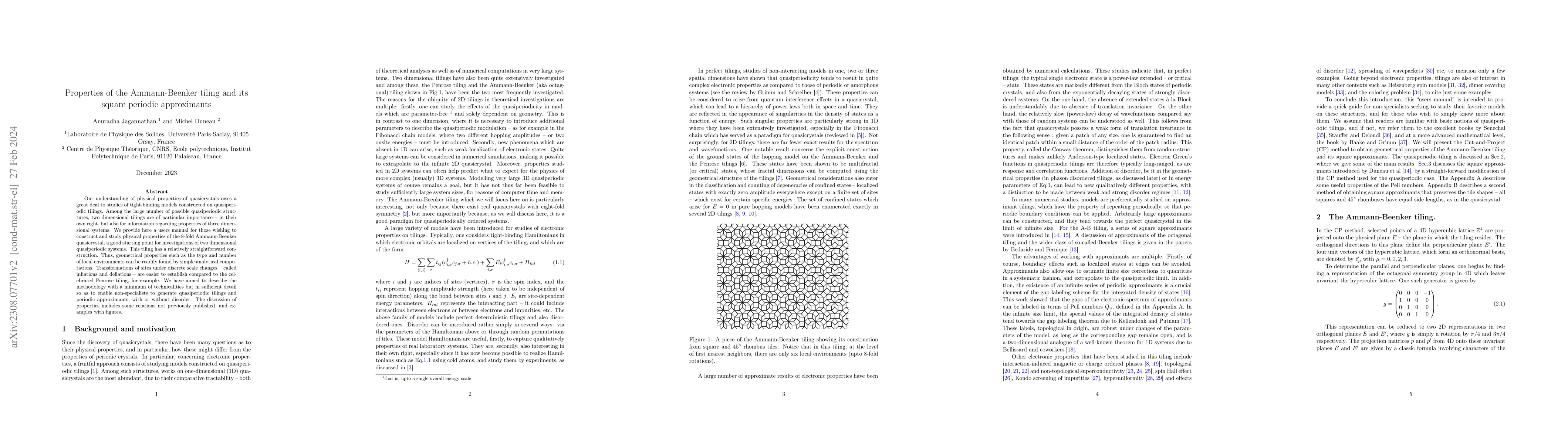 Thumbnail for Properties of the Ammann-Beenker tiling and its square approximants