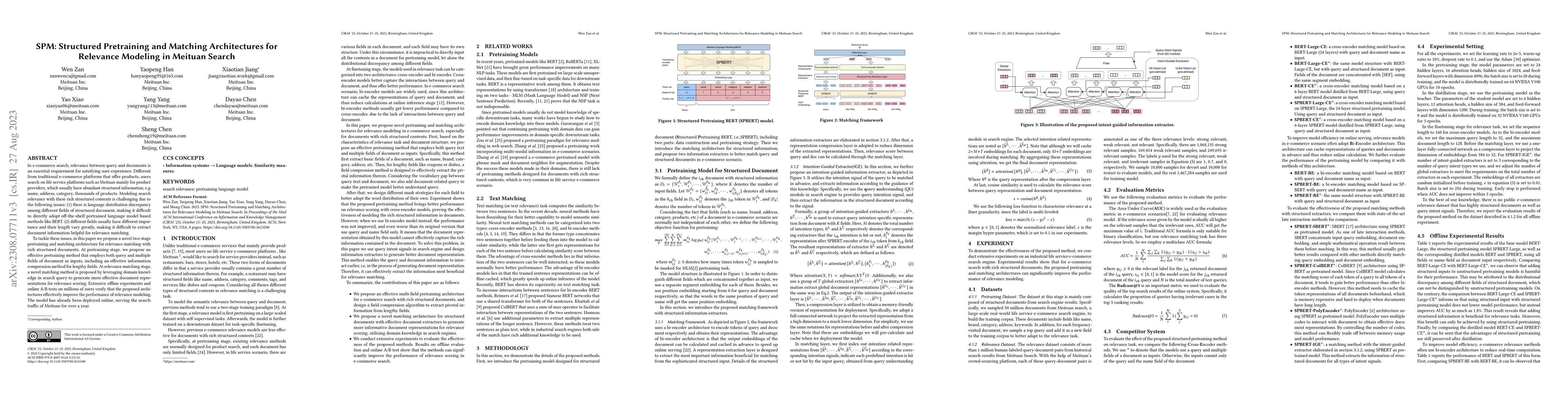Thumbnail for SPM: Structured Pretraining and Matching Architectures for Relevance
  Modeling in Meituan Search