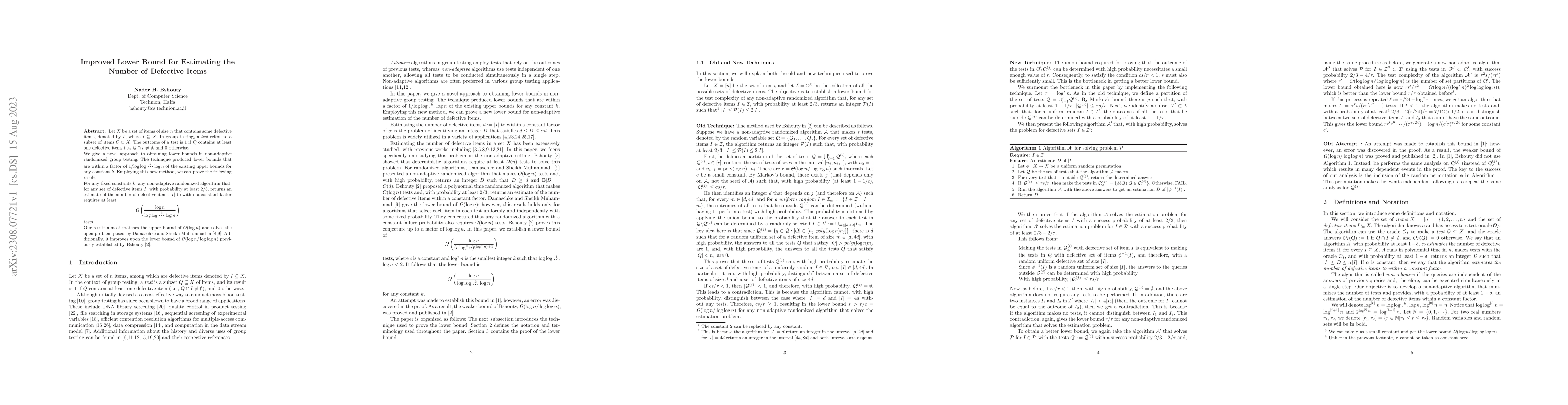 Thumbnail for Improved Lower Bound for Estimating the Number of Defective Items