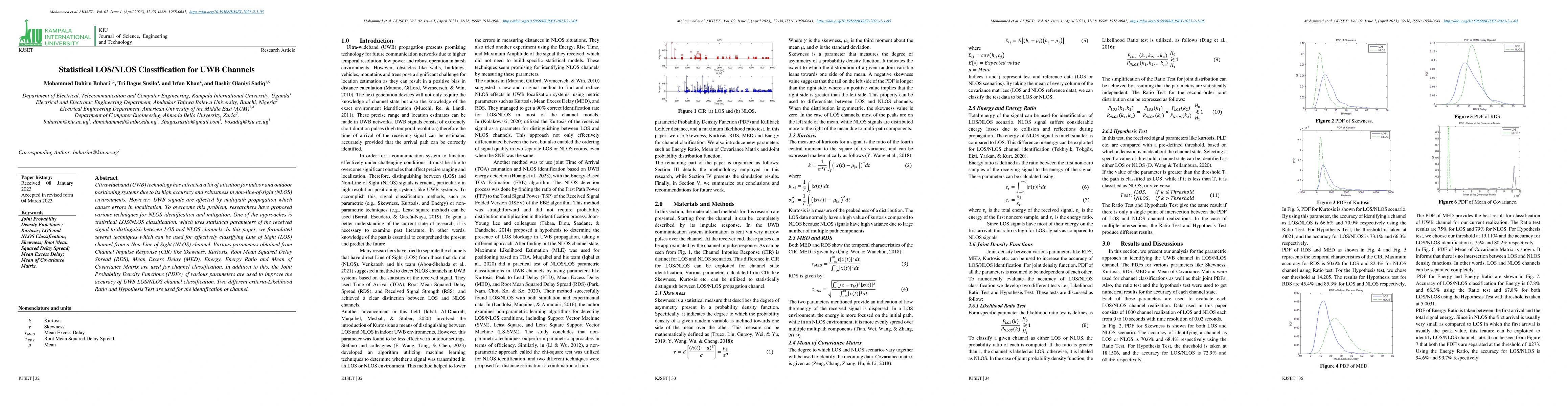 Thumbnail for Statistical LOS/NLOS Classification for UWB Channels