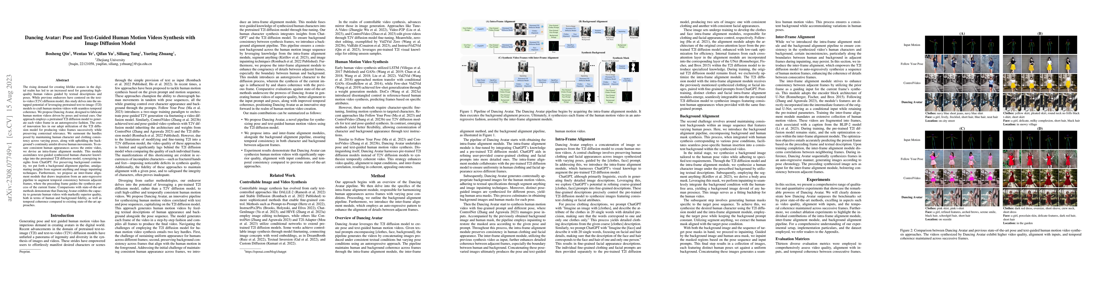 Thumbnail for Dancing Avatar: Pose and Text-Guided Human Motion Videos Synthesis with
  Image Diffusion Model