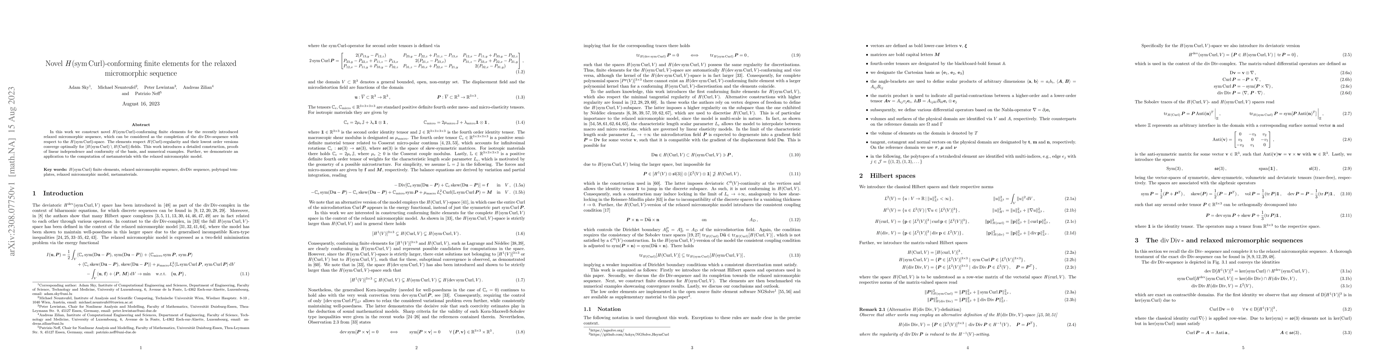 Thumbnail for Novel $H(\mathrm{sym} \mathrm{Curl})$-conforming finite elements for the
  relaxed micromorphic sequence