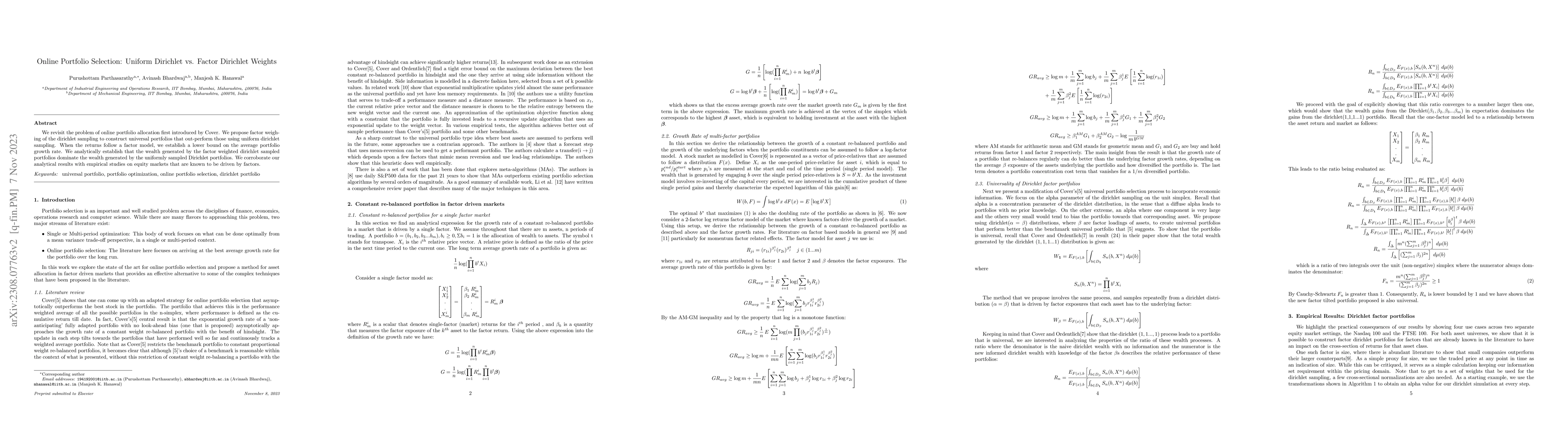 Thumbnail for Online Universal Dirichlet Factor Portfolios