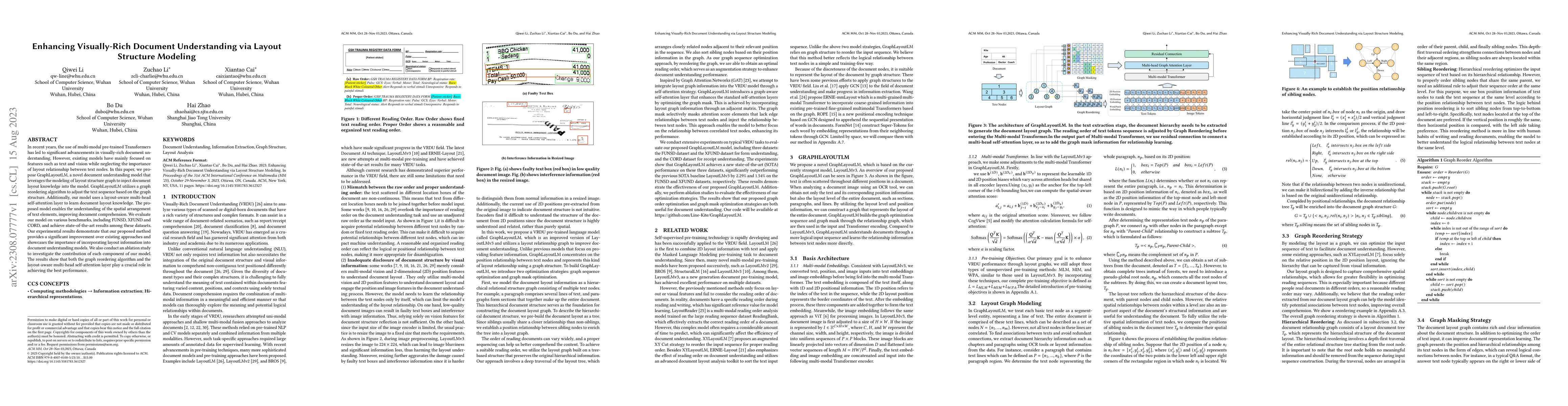 Thumbnail for Enhancing Visually-Rich Document Understanding via Layout Structure
  Modeling