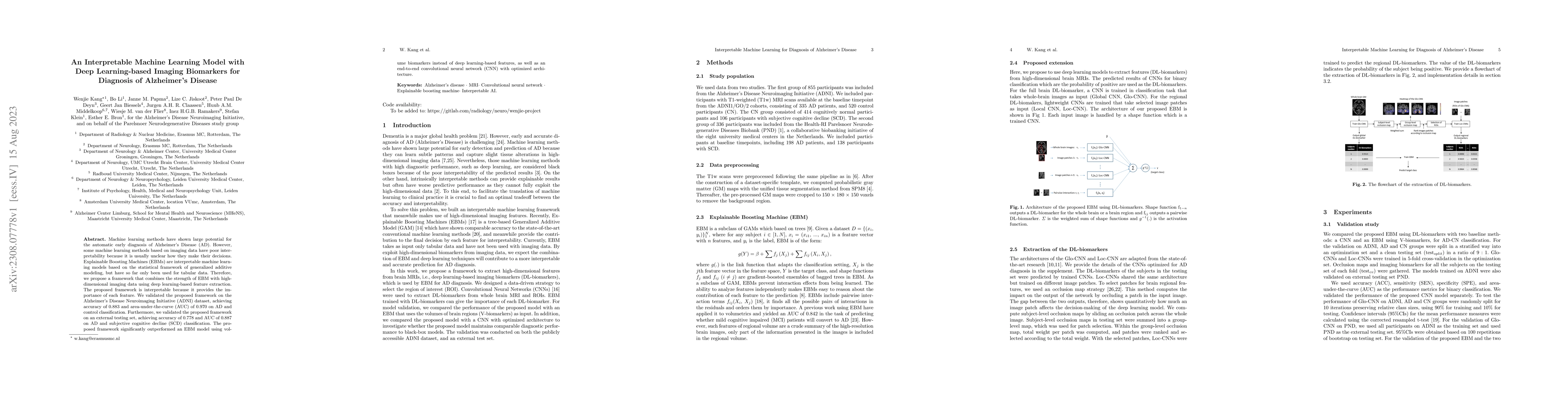Thumbnail for An Interpretable Machine Learning Model with Deep Learning-based Imaging
  Biomarkers for Diagnosis of Alzheimer's Disease