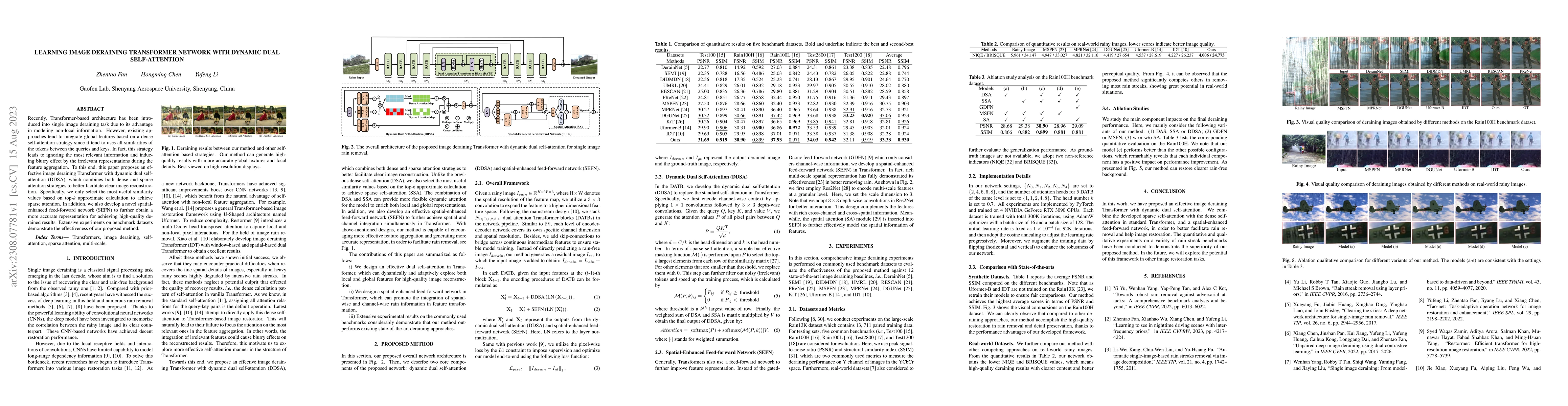 Thumbnail for Learning Image Deraining Transformer Network with Dynamic Dual
  Self-Attention