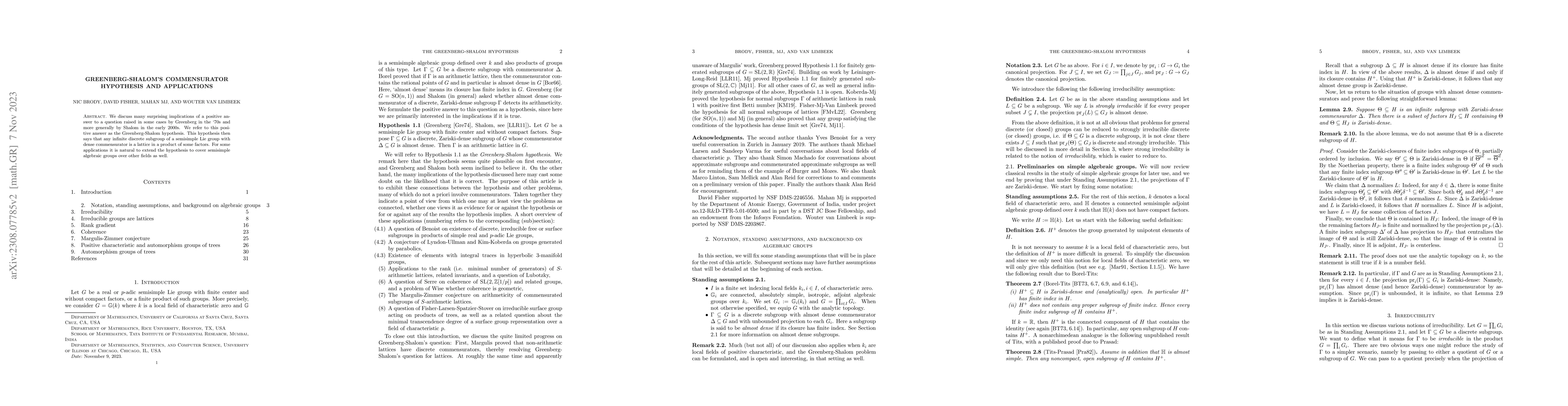 Thumbnail for Greenberg-Shalom's Commensurator Hypothesis and Applications