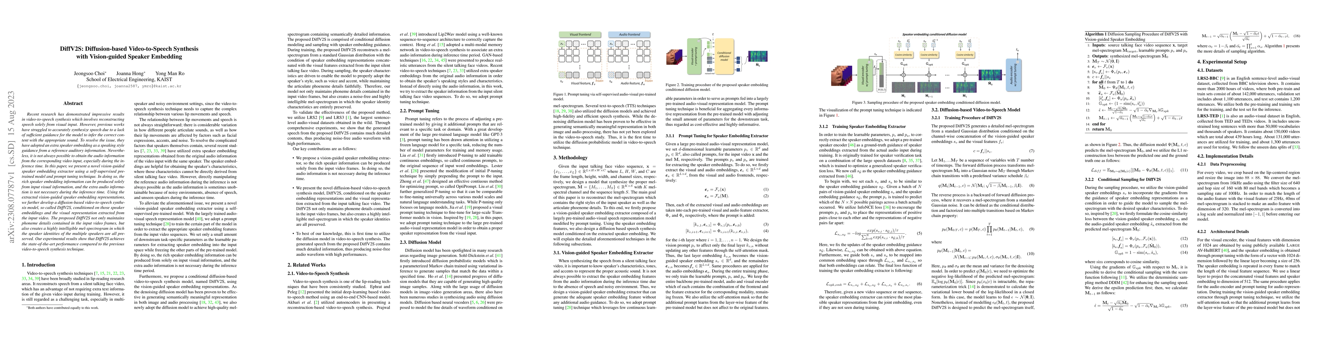 Thumbnail for DiffV2S: Diffusion-based Video-to-Speech Synthesis with Vision-guided
  Speaker Embedding