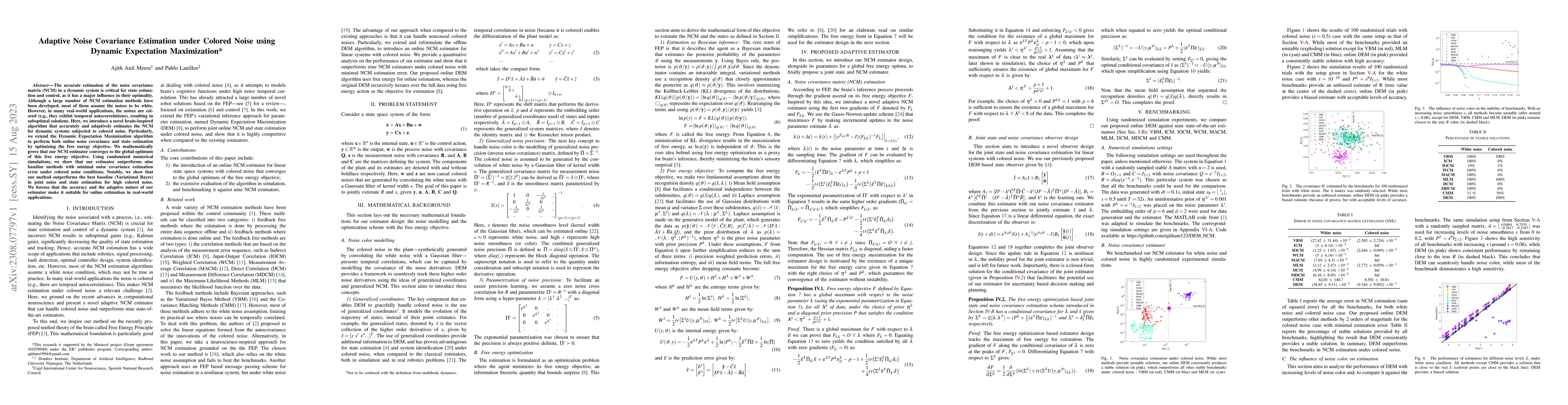 Thumbnail for Adaptive Noise Covariance Estimation under Colored Noise using Dynamic
  Expectation Maximization