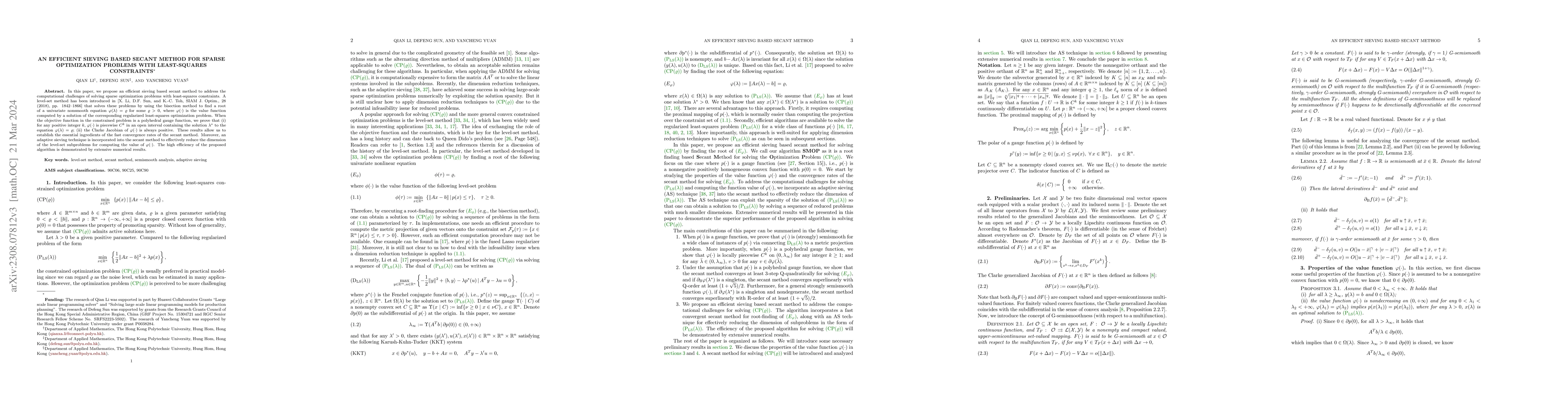 Thumbnail for An efficient sieving based secant method for sparse optimization
  problems with least-squares constraints