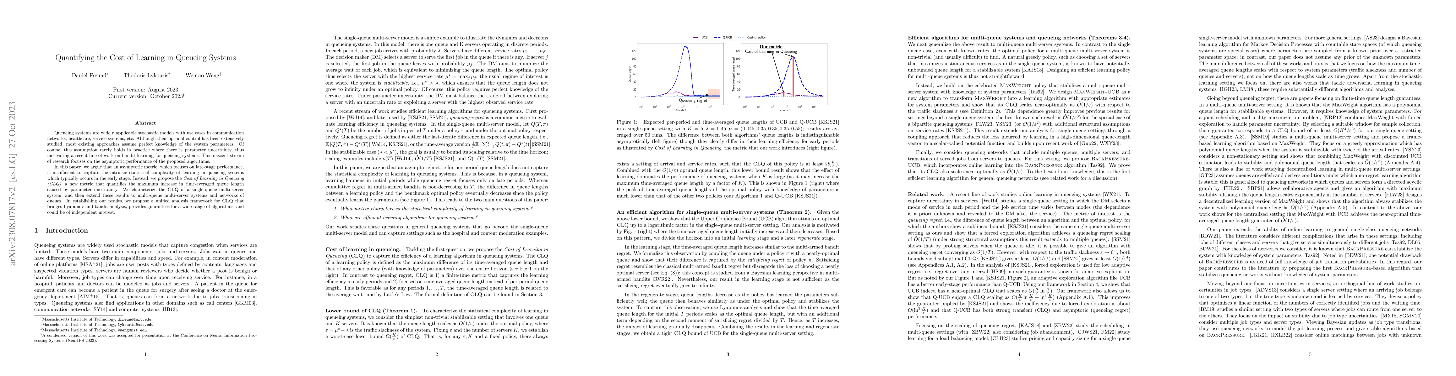 Thumbnail for Quantifying the Cost of Learning in Queueing Systems