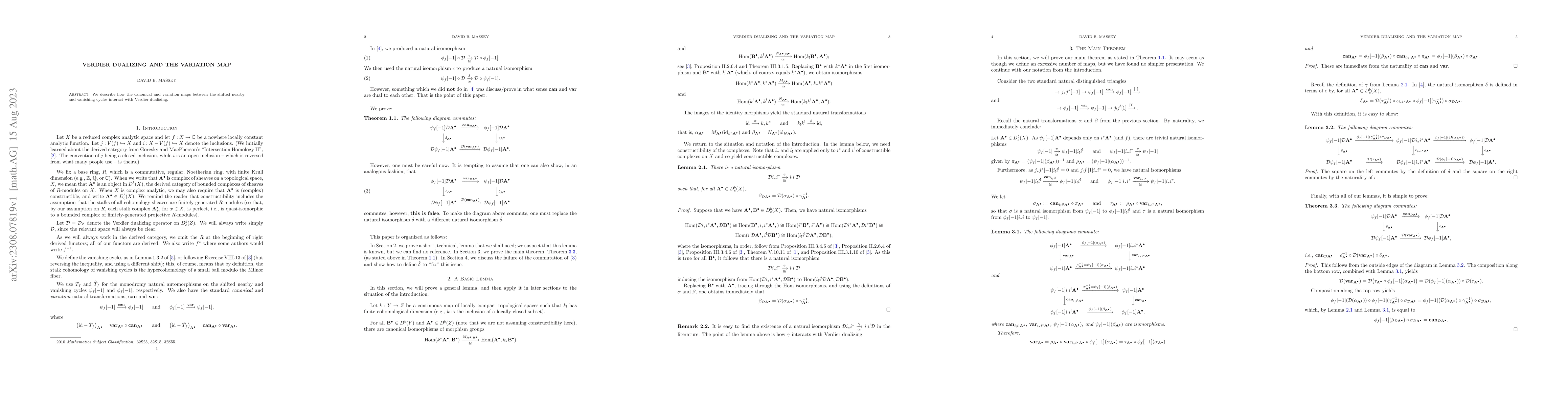 Thumbnail for Verdier dualizing and the variation map