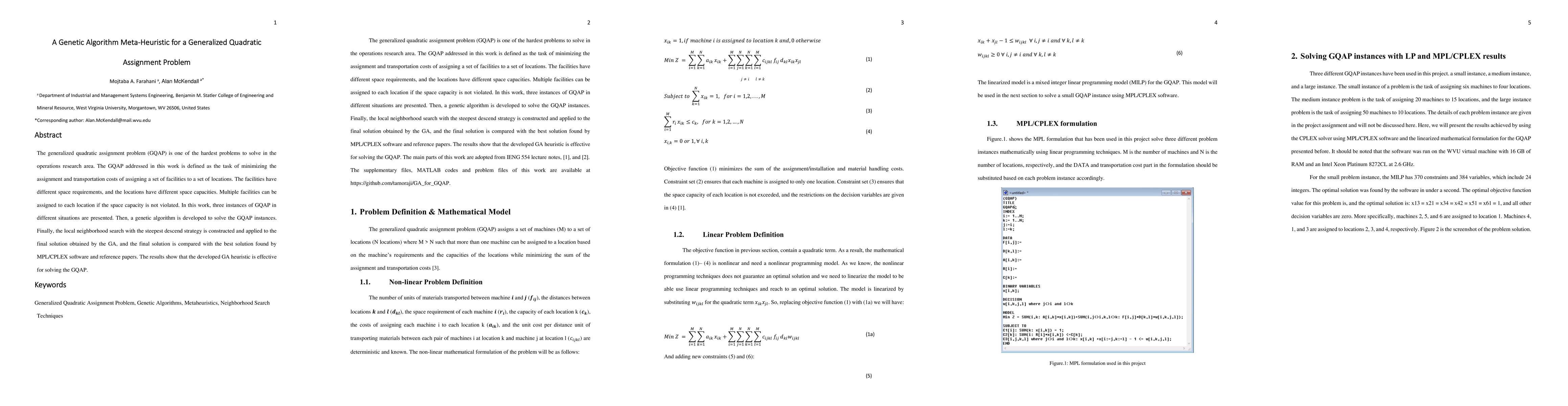 Thumbnail for A Genetic Algorithm Meta-Heuristic for a Generalized Quadratic
  Assignment Problem