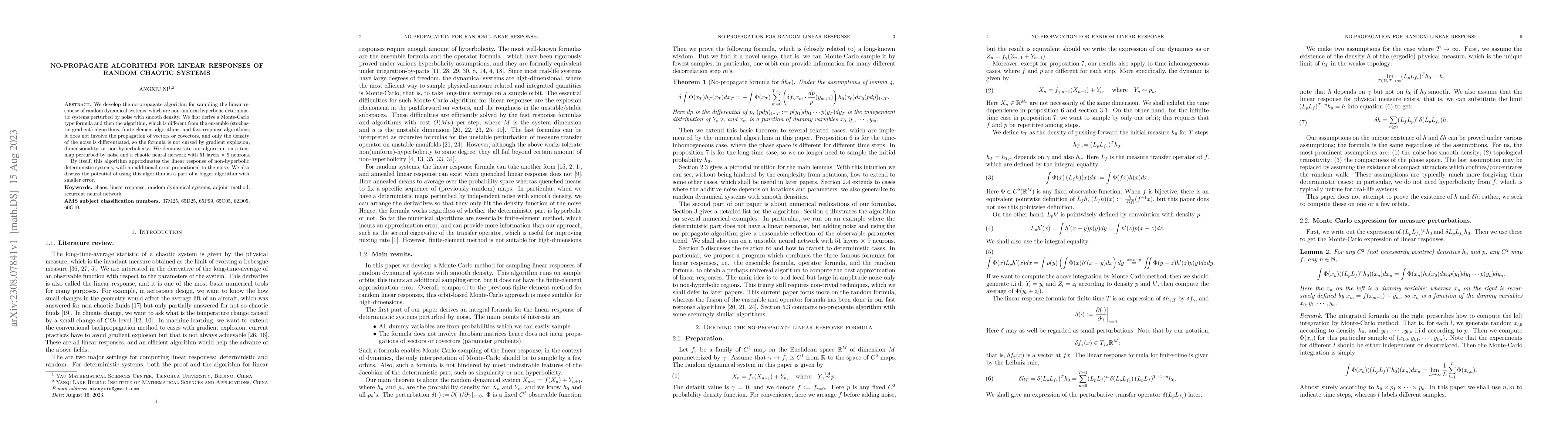 Thumbnail for No-propagate algorithm for linear responses of random chaotic systems