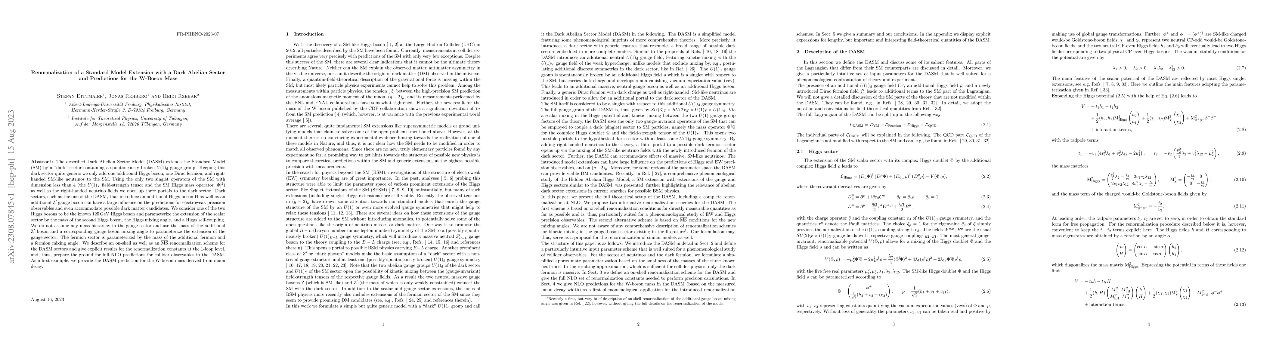 Thumbnail for Renormalization of a Standard Model Extension with a Dark Abelian Sector
  and Predictions for the W-Boson Mass