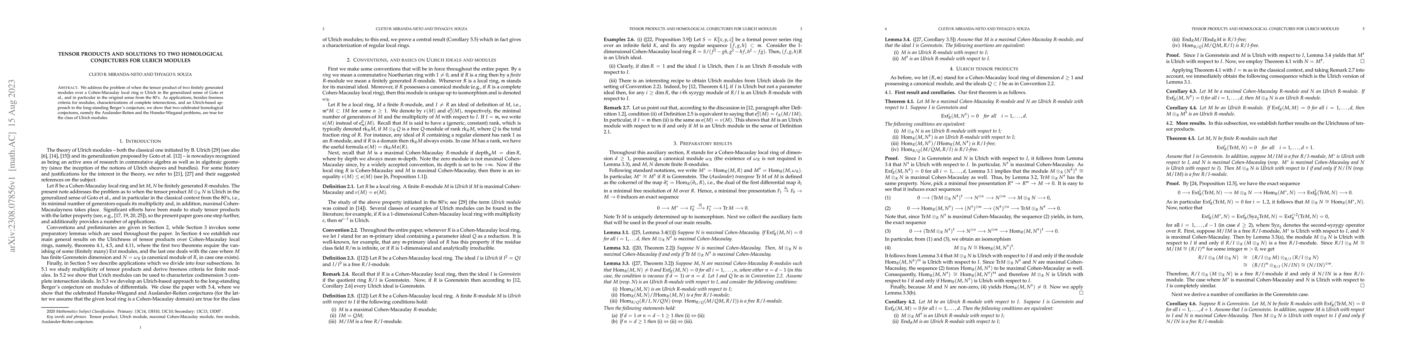 Thumbnail for Tensor products and solutions to two homological conjectures for Ulrich
  modules
