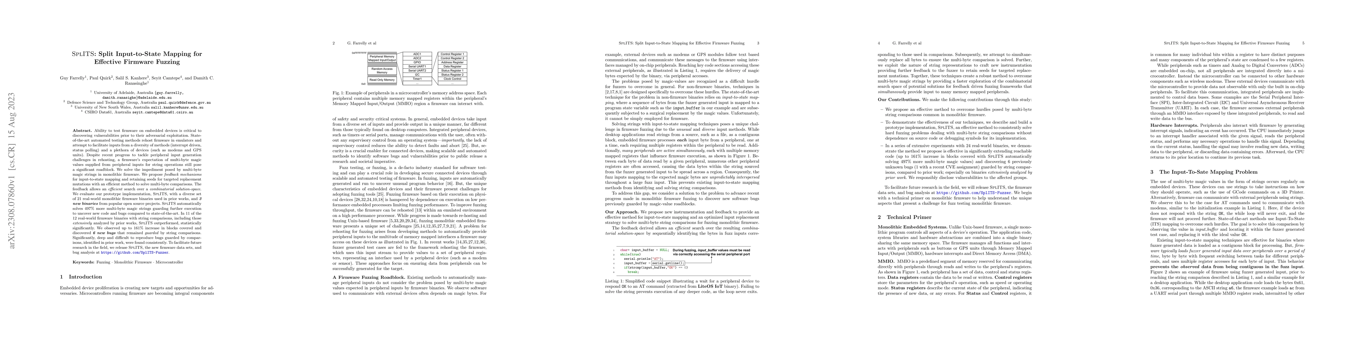Thumbnail for SplITS: Split Input-to-State Mapping for Effective Firmware Fuzzing
