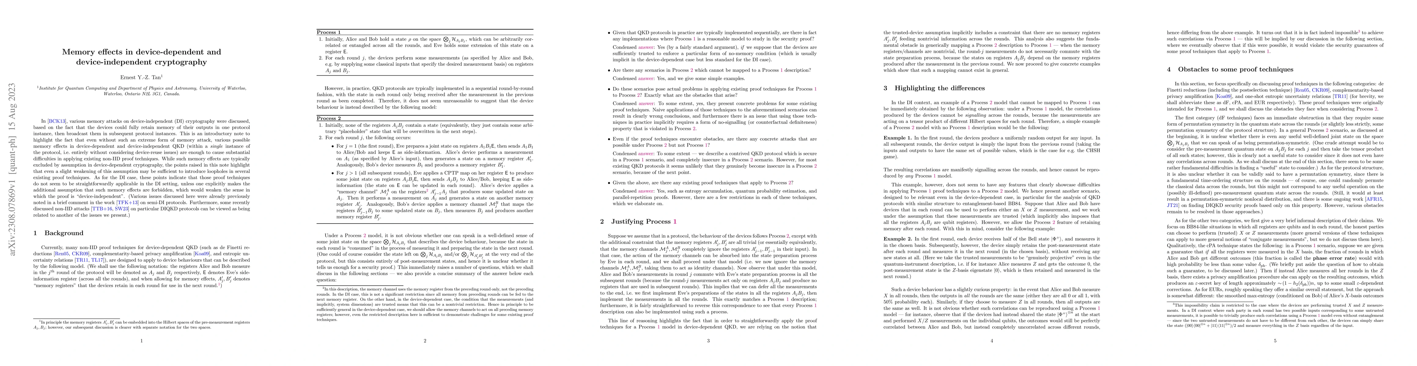 Thumbnail for Memory effects in device-dependent and device-independent cryptography