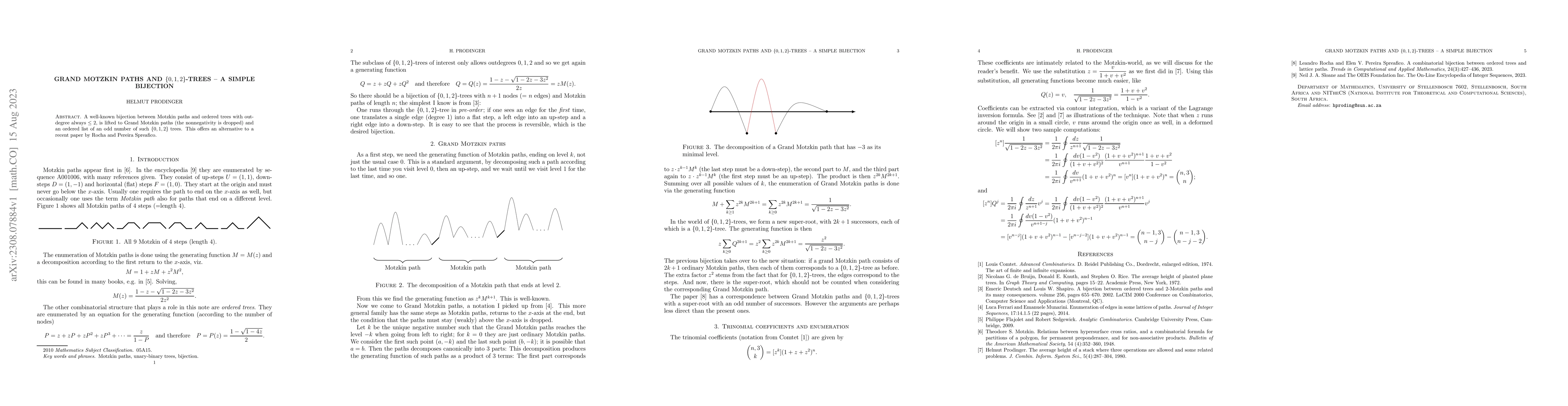 Thumbnail for Grand Motzkin paths and $\{0,1,2\}$-trees -- a simple bijection
