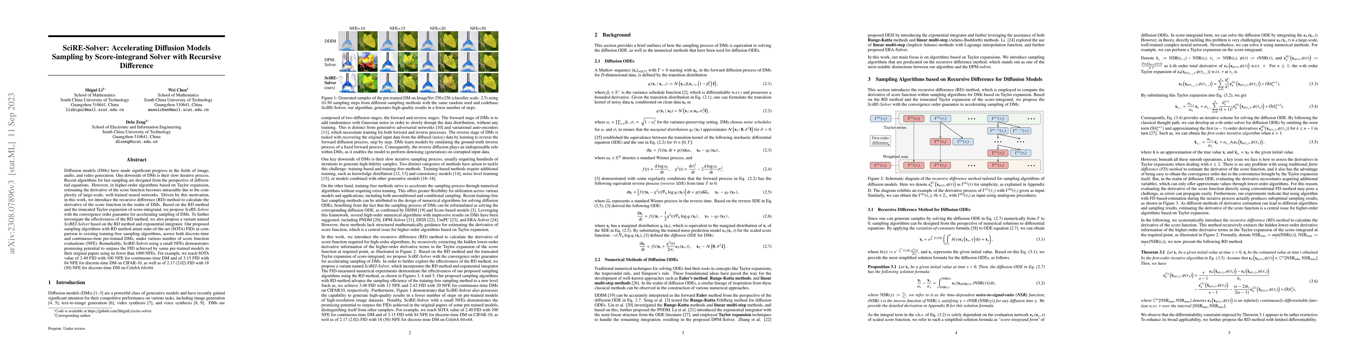 Thumbnail for SciRE-Solver: Accelerating Diffusion Models Sampling by Score-integrand
  Solver with Recursive Difference