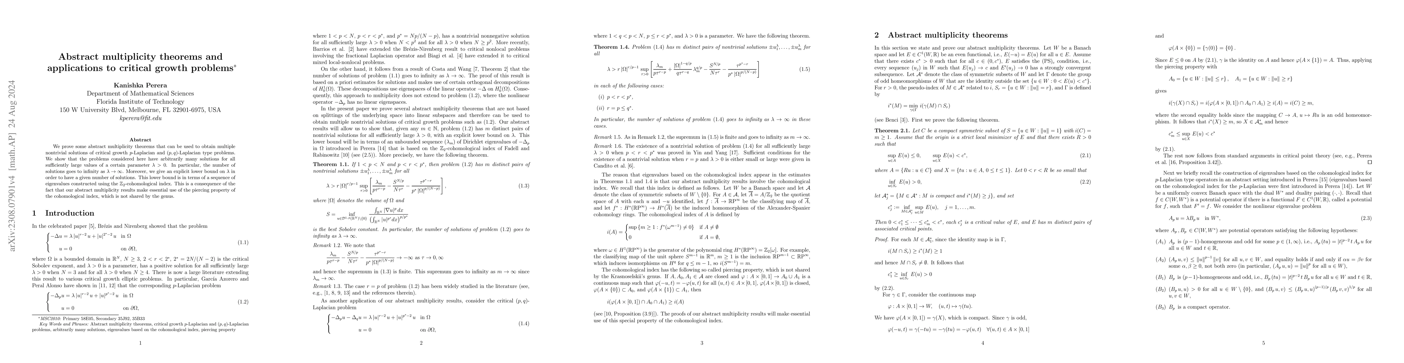 Thumbnail for Abstract multiplicity theorems and applications to critical growth
  problems
