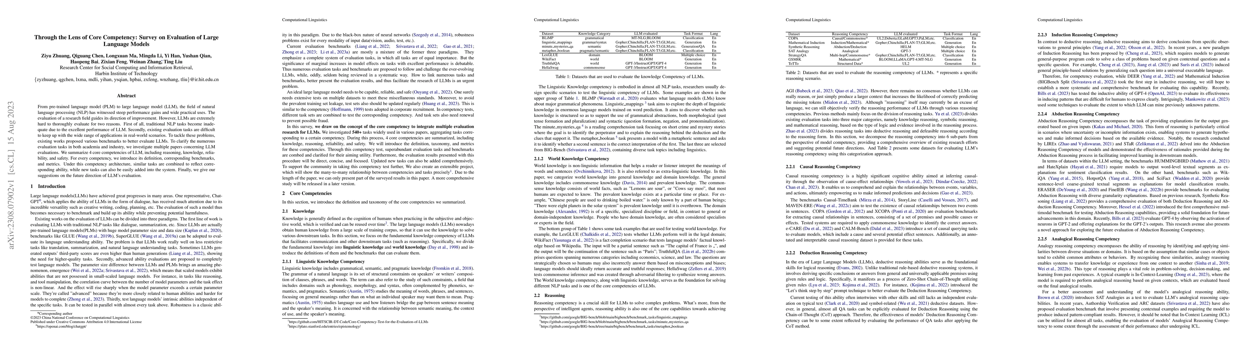 Thumbnail for Through the Lens of Core Competency: Survey on Evaluation of Large
  Language Models