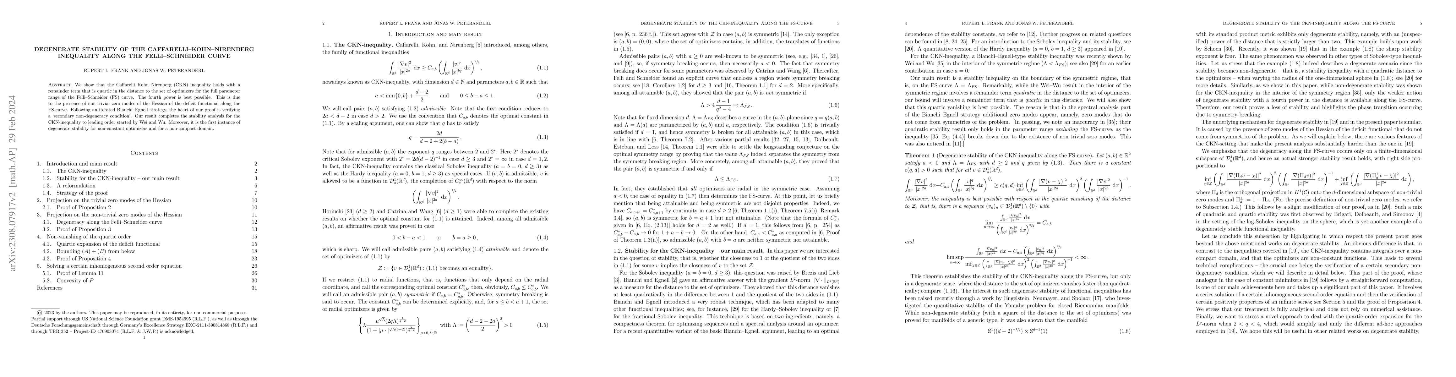 Thumbnail for Degenerate Stability of the Caffarelli-Kohn-Nirenberg Inequality along
  the Felli-Schneider Curve