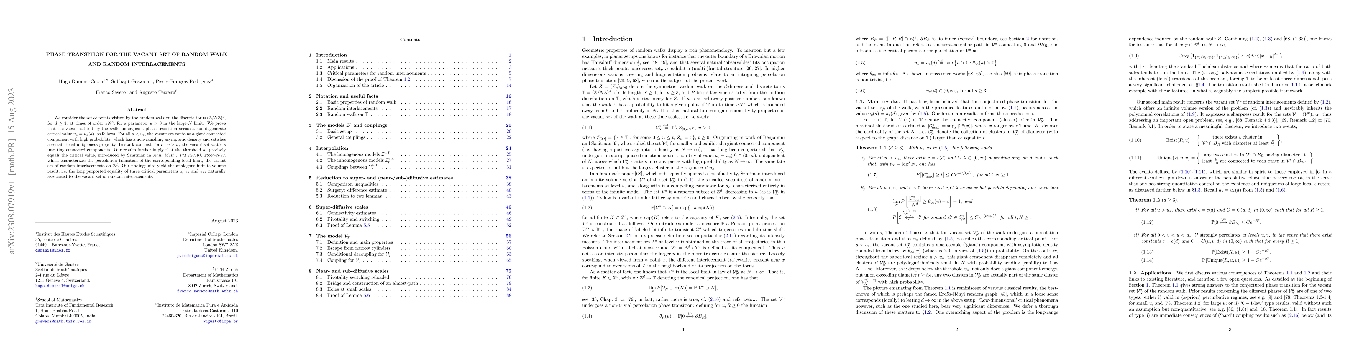 Thumbnail for Phase transition for the vacant set of random walk and random
  interlacements