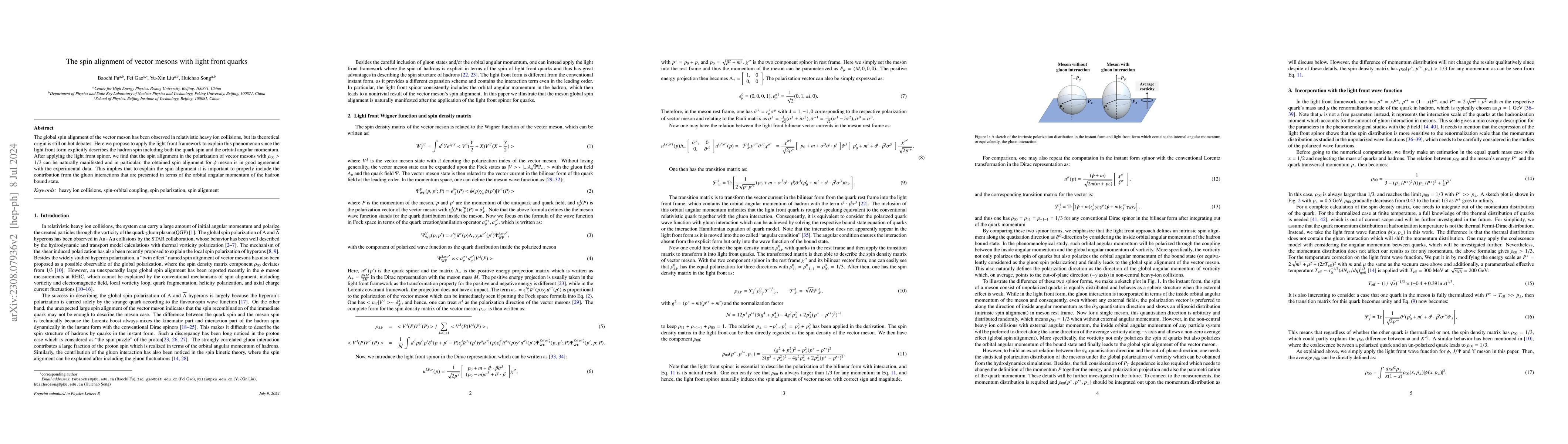 Thumbnail for The spin alignment of vector mesons with light front quarks