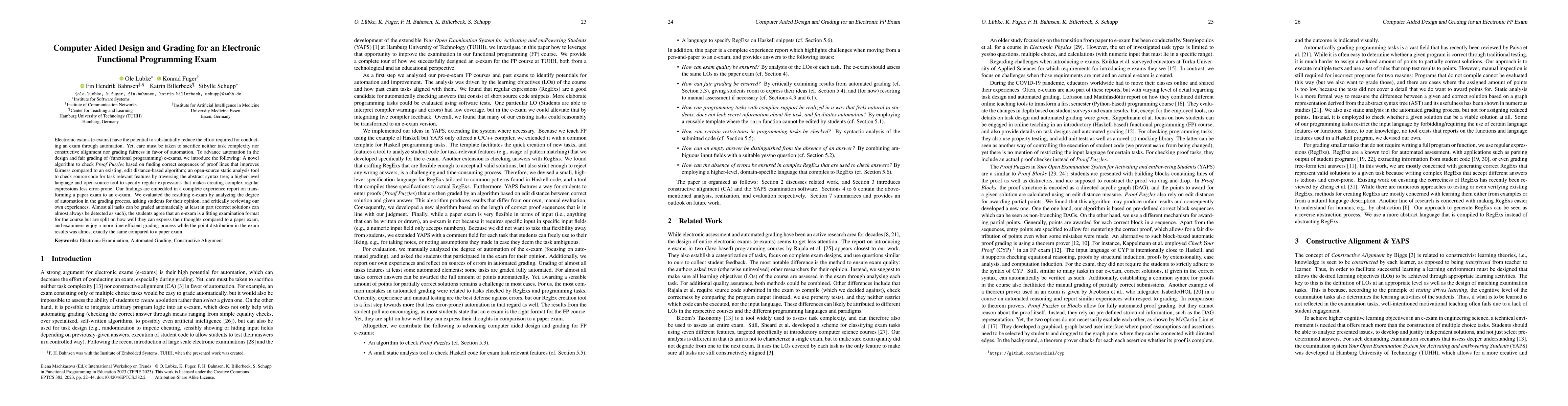 Thumbnail for Computer Aided Design and Grading for an Electronic Functional
  Programming Exam