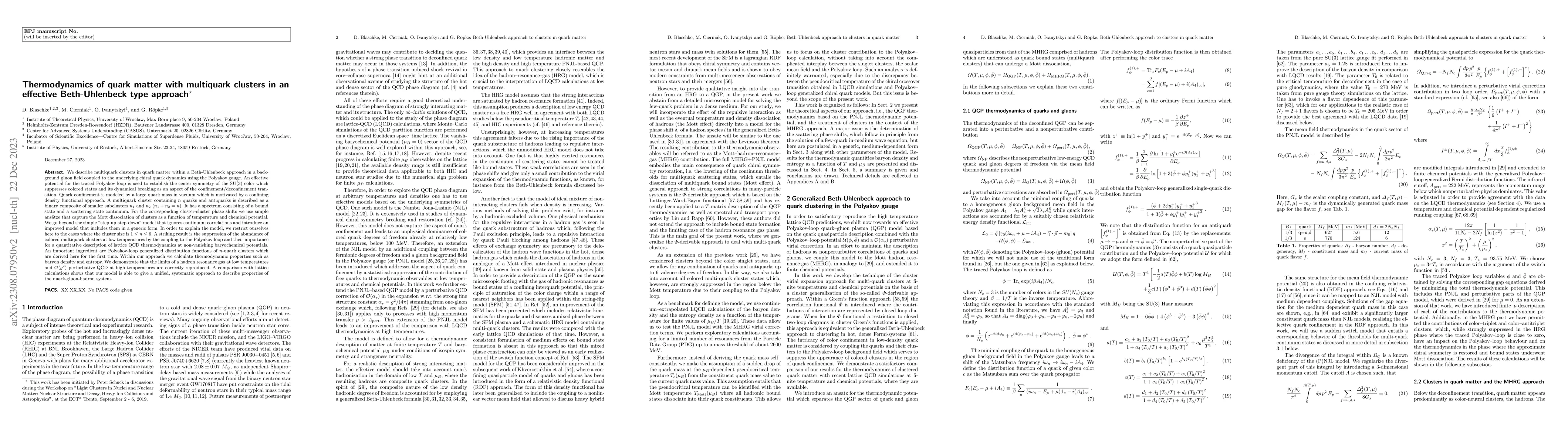 Thumbnail for Thermodynamics of quark matter with multiquark clusters in an effective
  Beth-Uhlenbeck type approach
