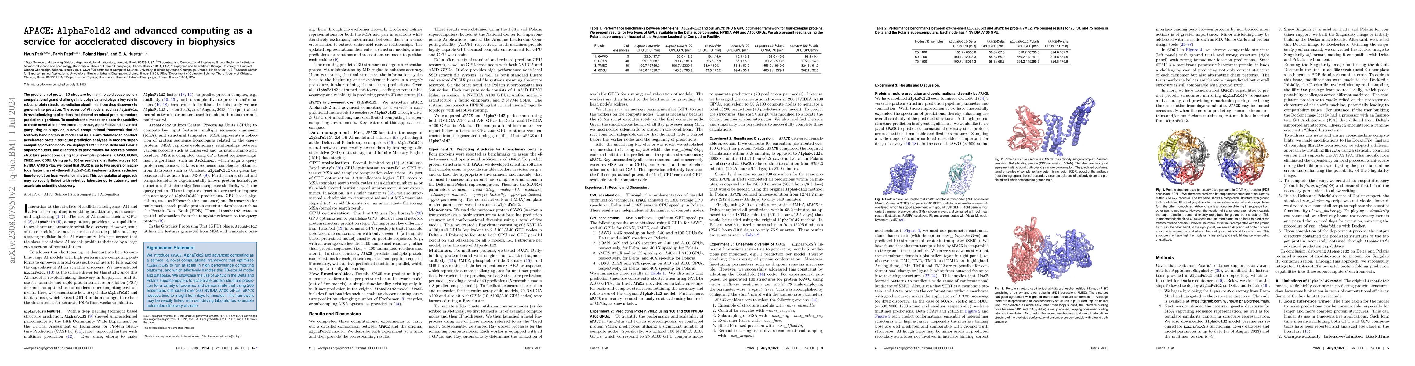 Thumbnail for APACE: AlphaFold2 and advanced computing as a service for accelerated
  discovery in biophysics