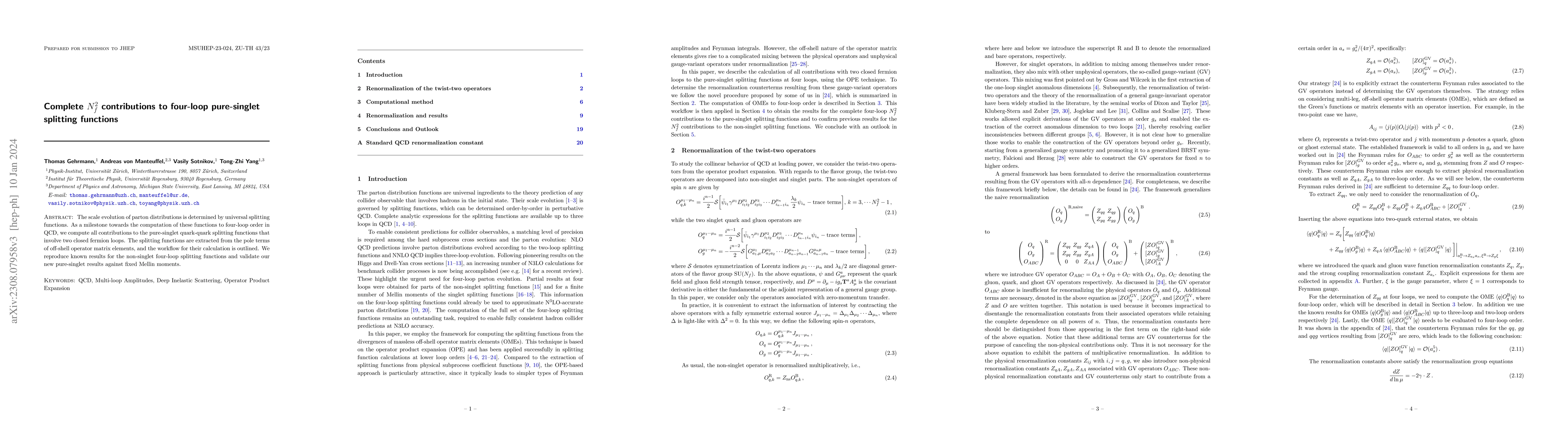 Thumbnail for Complete $N_f^2$ contributions to four-loop pure-singlet splitting
  functions