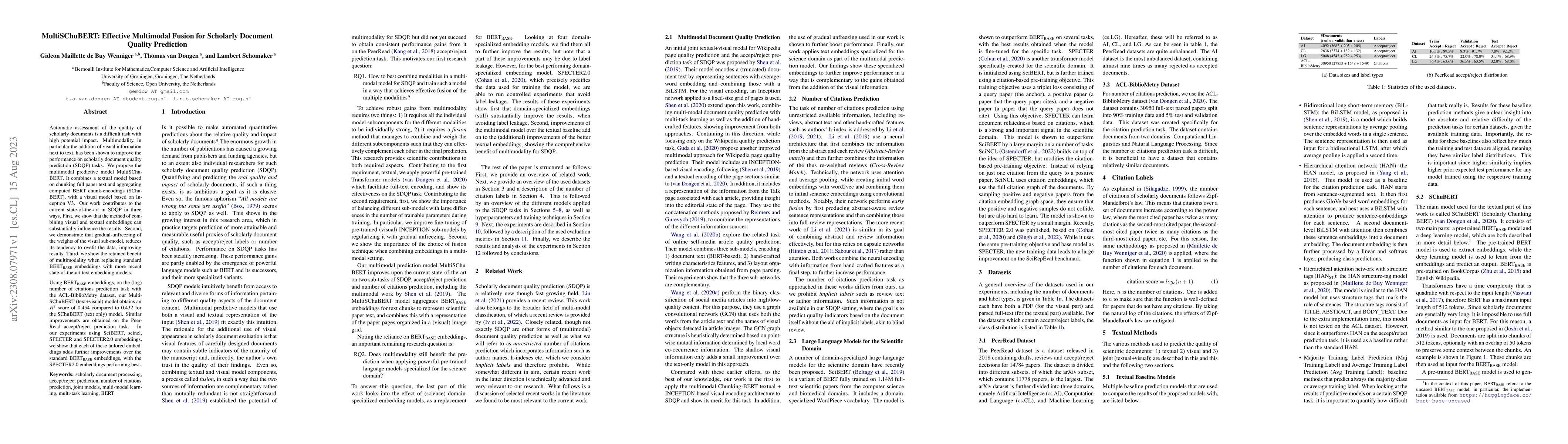 Thumbnail for MultiSChuBERT: Effective Multimodal Fusion for Scholarly Document
  Quality Prediction