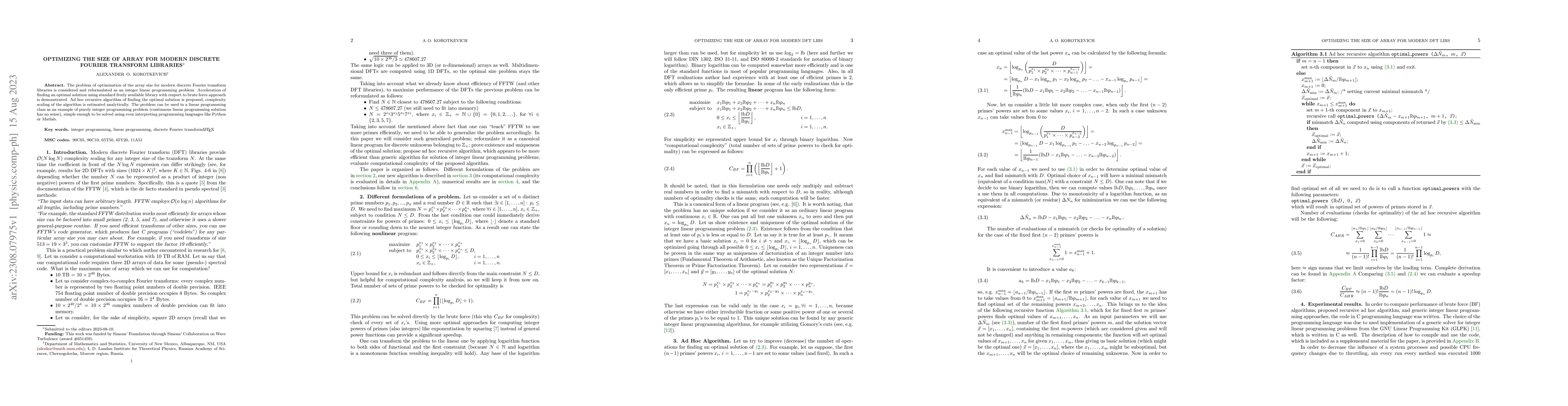Thumbnail for Optimizing the size of array for modern discrete Fourier transform
  libraries