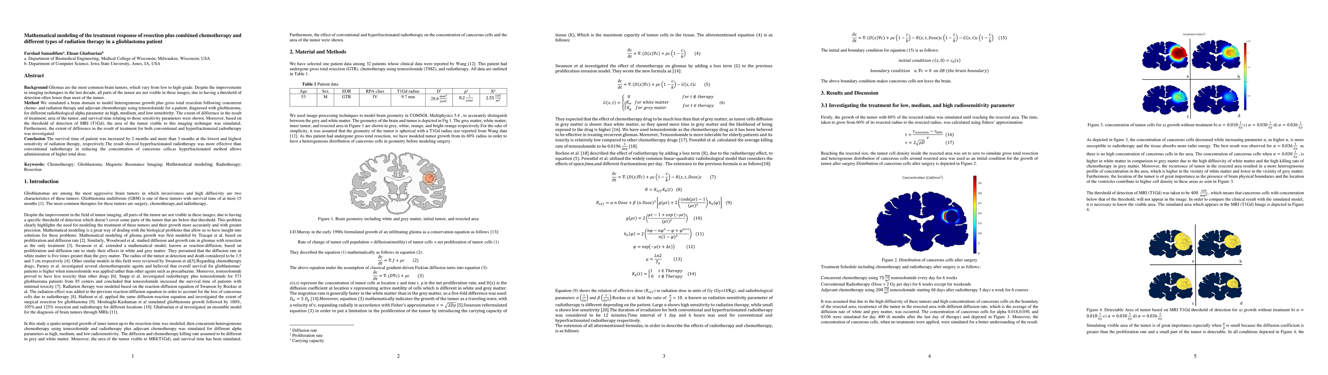 Thumbnail for Mathematical modeling of the treatment response of resection plus
  combined chemotherapy and different types of radiation therapy in a
  glioblastoma patient