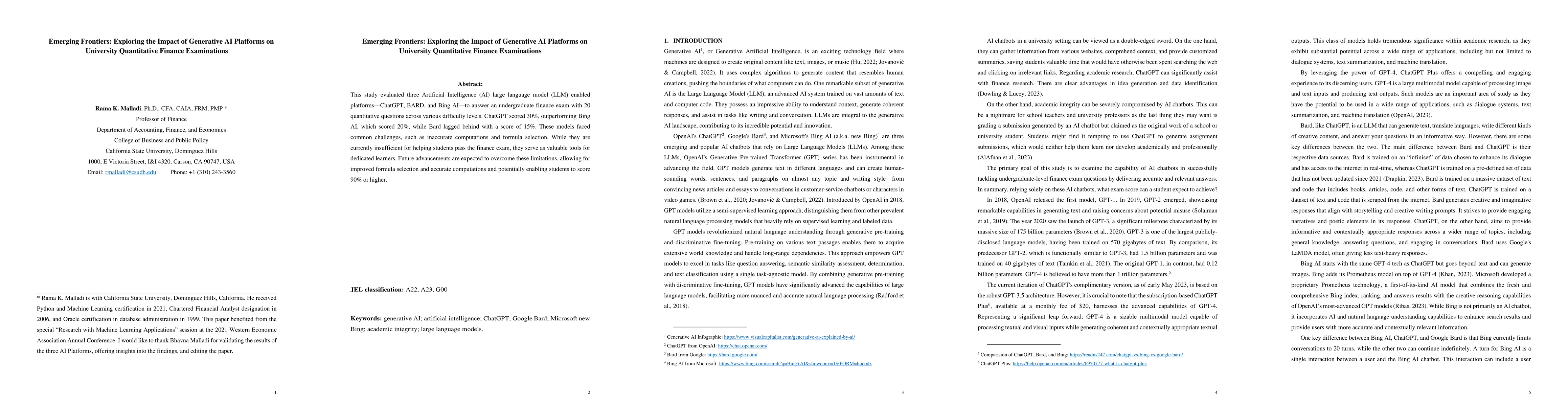 Thumbnail for Emerging Frontiers: Exploring the Impact of Generative AI Platforms on
  University Quantitative Finance Examinations