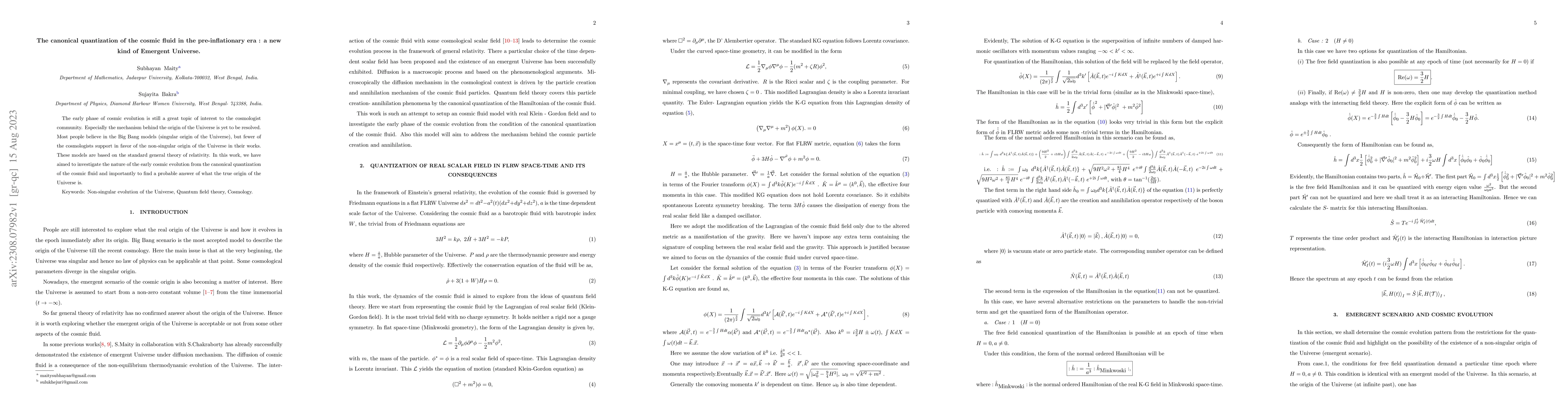 Thumbnail for The canonical quantization of the cosmic fluid in the pre-inflationary
  era: a new kind of Emergent Universe