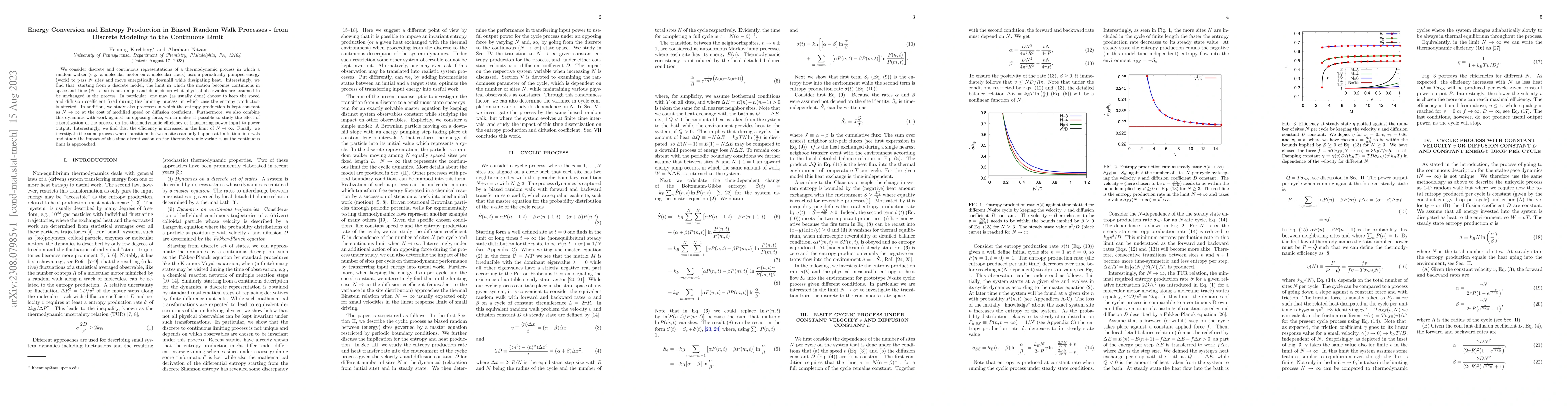 Thumbnail for Energy Conversion and Entropy Production in Biased Random Walk Processes
  -- from Discrete Modeling to the Continuous Limit