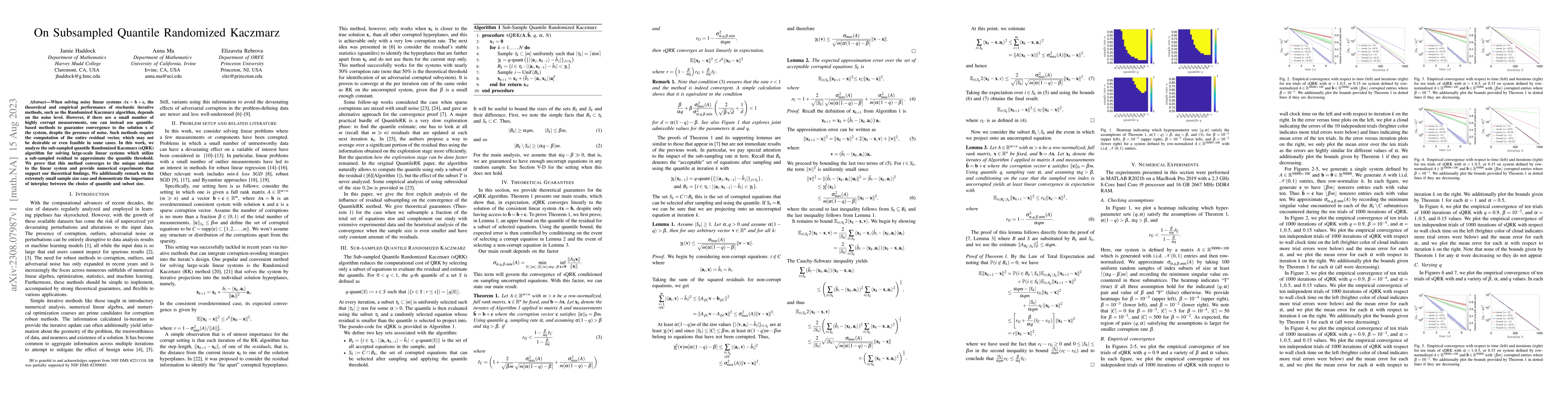 Thumbnail for On Subsampled Quantile Randomized Kaczmarz