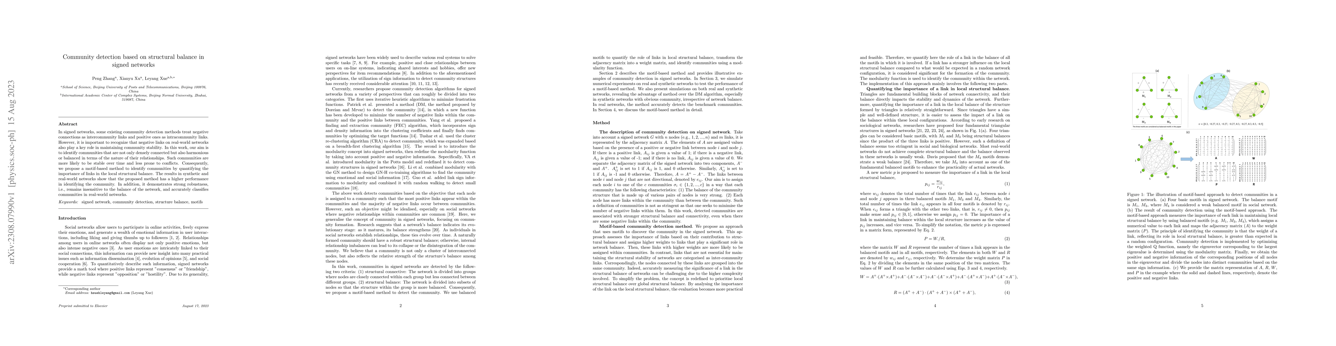 Thumbnail for Community detection based on structural balance in signed networks