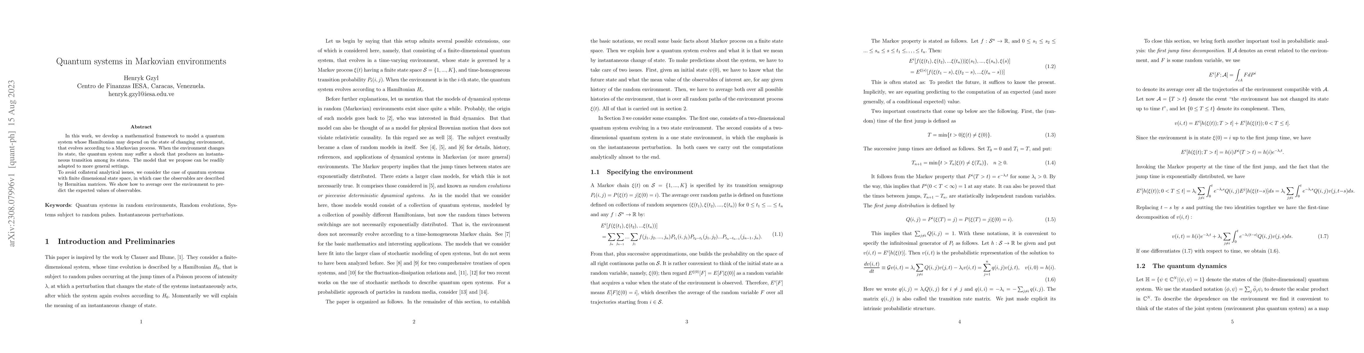 Thumbnail for Quantum systems in Markovian environments