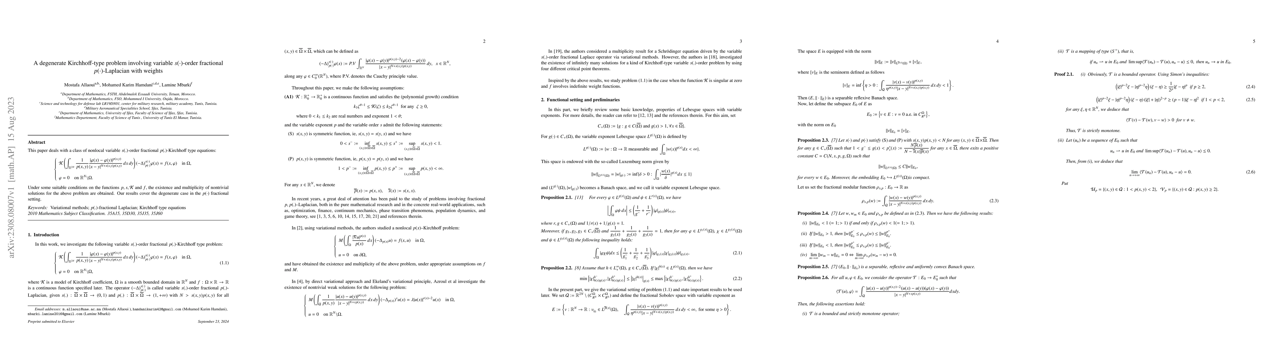 Thumbnail for A degenerate Kirchhoff-type problem involving variable $s(\cdot)$-order
  fractional $p(\cdot)$-Laplacian with weights