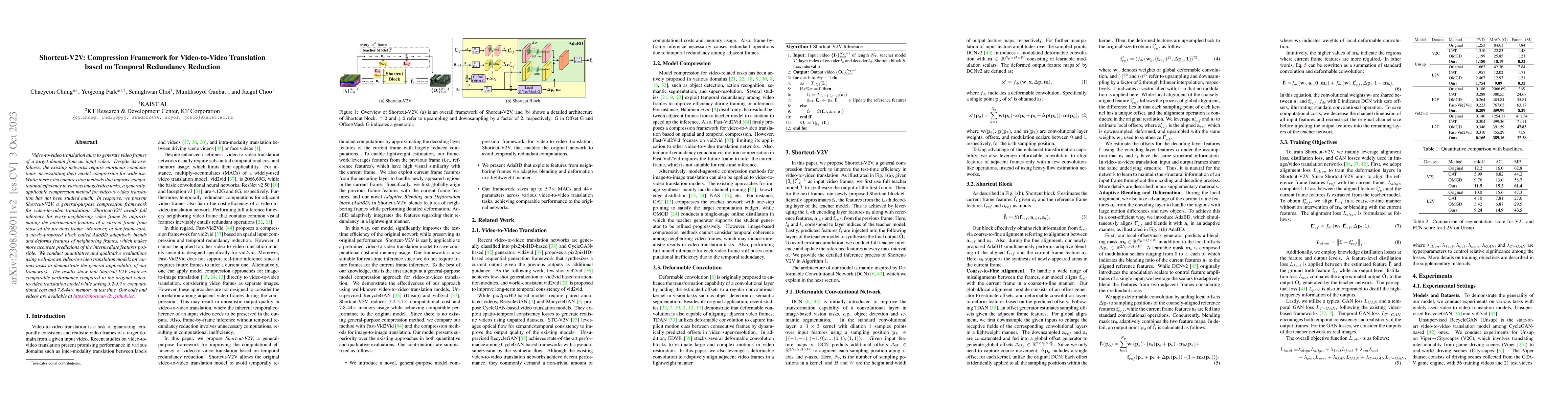 Thumbnail for Shortcut-V2V: Compression Framework for Video-to-Video Translation based
  on Temporal Redundancy Reduction