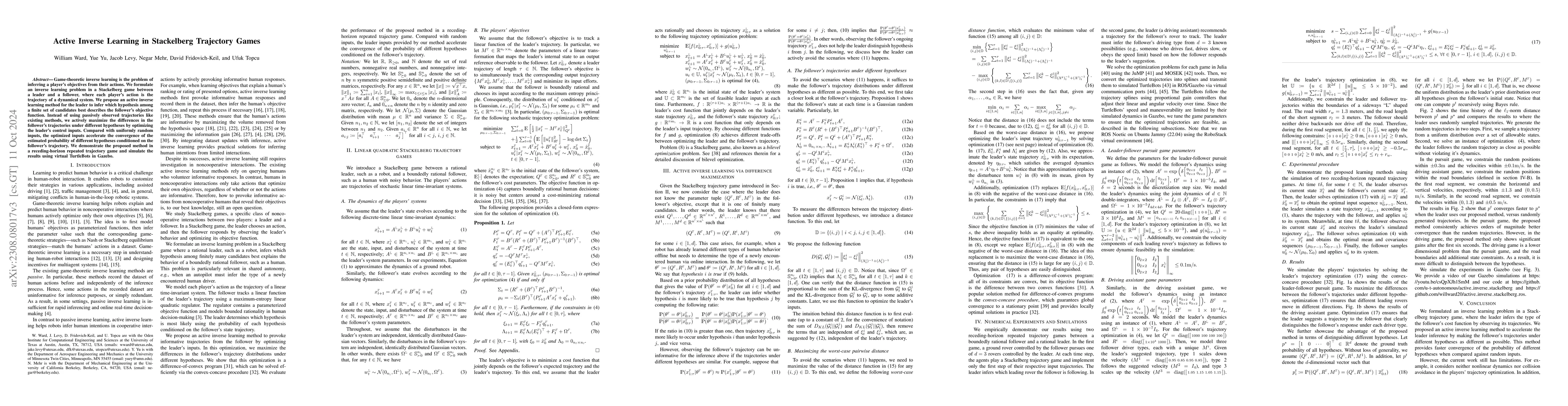 Thumbnail for Active Inverse Learning in Stackelberg Trajectory Games